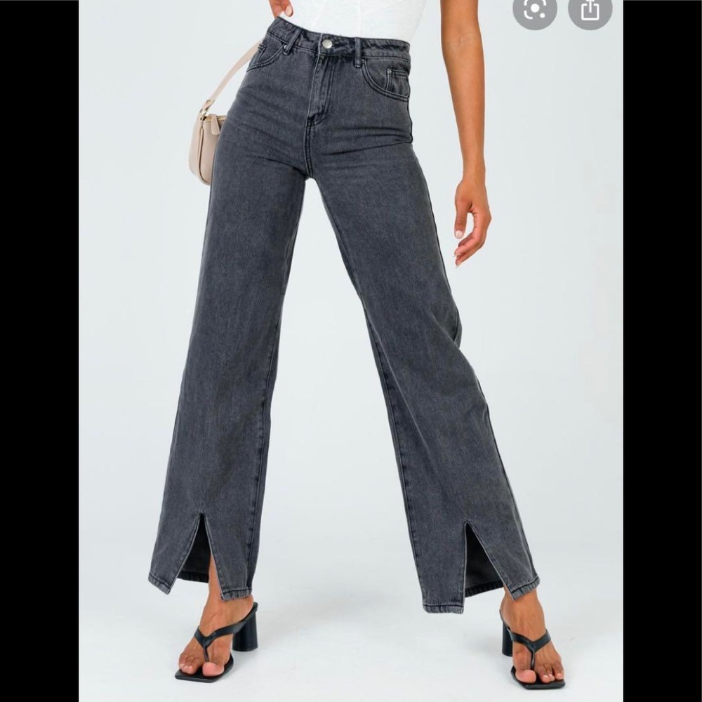 Princess Polly Rosalie High Waist Slit Jeans - Washed Black